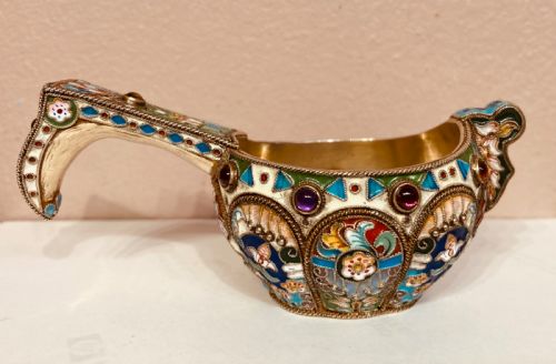 RUSSIAN SILVER GILT AND ENAMEL KOVSCH - ADDITIONAL PHOTO 4