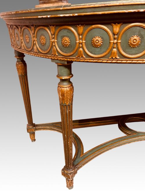 ANTIQUE PAINTED AND PARCEL GILT DEMILUNE CONSOLE TABLE - ADDITIONAL PHOTO 5