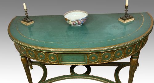 ANTIQUE PAINTED AND PARCEL GILT DEMILUNE CONSOLE TABLE - ADDITIONAL PHOTO 6