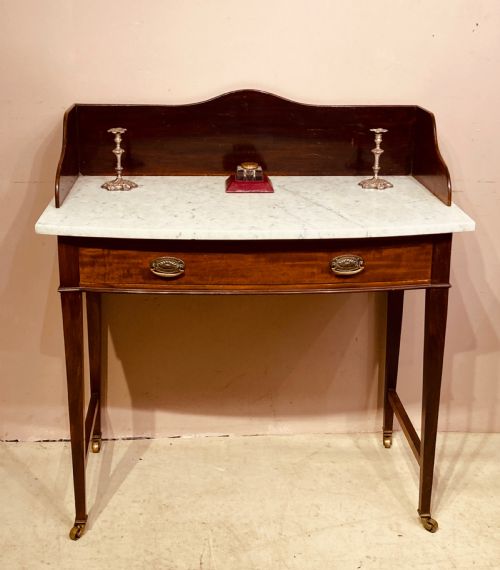 19TH CENTURY MAPLES BOW FRONTED SIDE TABLE WITH MARBLE TOP - ADDITIONAL PHOTO 1