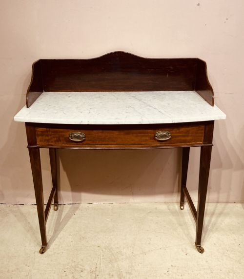 19TH CENTURY MAPLES BOW FRONTED SIDE TABLE WITH MARBLE TOP - ADDITIONAL PHOTO 8