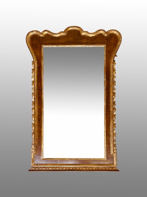 LARGE 19TH CENTURY MAHOGANY AND CARVED GILTWOOD WALL MIRROR - ADDITIONAL PHOTO 6