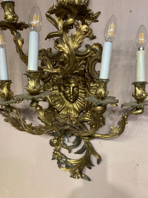 LARGE 7 BRANCH GILDED WALL LIGHT - ADDITIONAL PHOTO 3