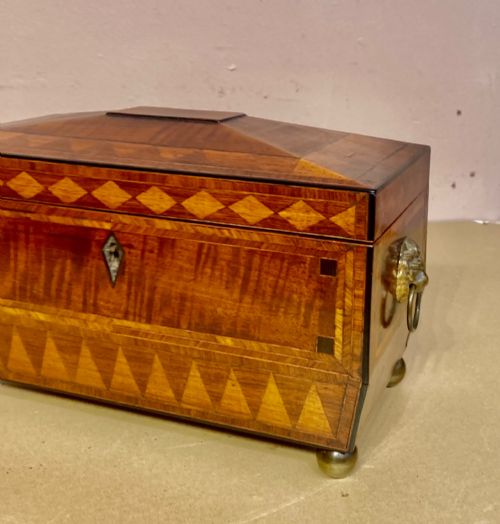 REGENCY INLAID MAHOGANY TEA CADDY - ADDITIONAL PHOTO 6