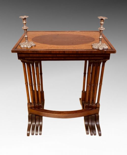 NEST OF FOUR INLAID MAHOGANY TABLES - ADDITIONAL PHOTO 5
