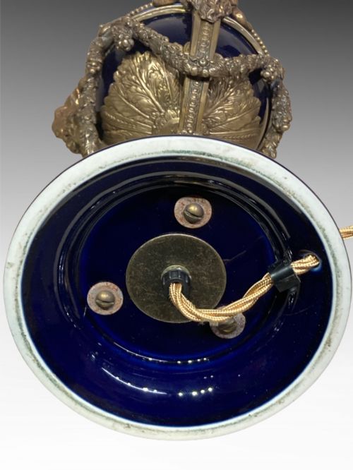 PAIR OF BLUE GLAZED AND ORMOLU TABLE LAMPS - ADDITIONAL PHOTO 5