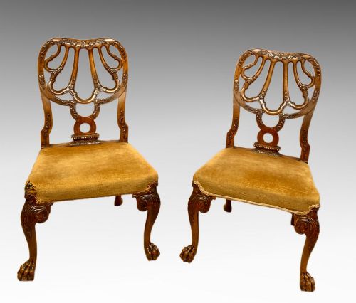 Pair of Walnut Side Chairs in the Manner of Giles Grendey.