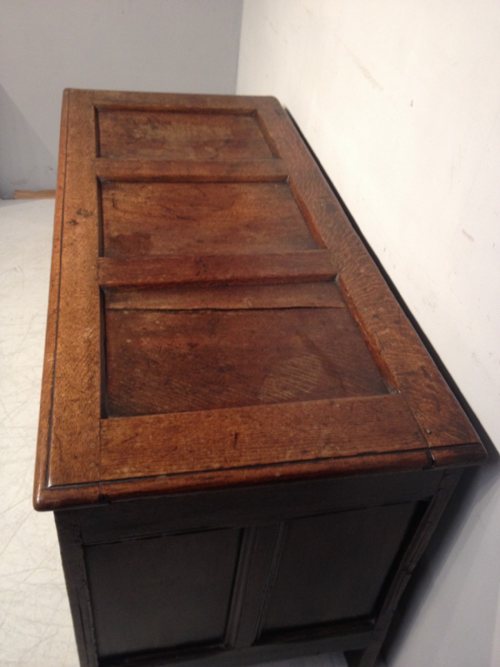 Charles II oak coffer. View III
