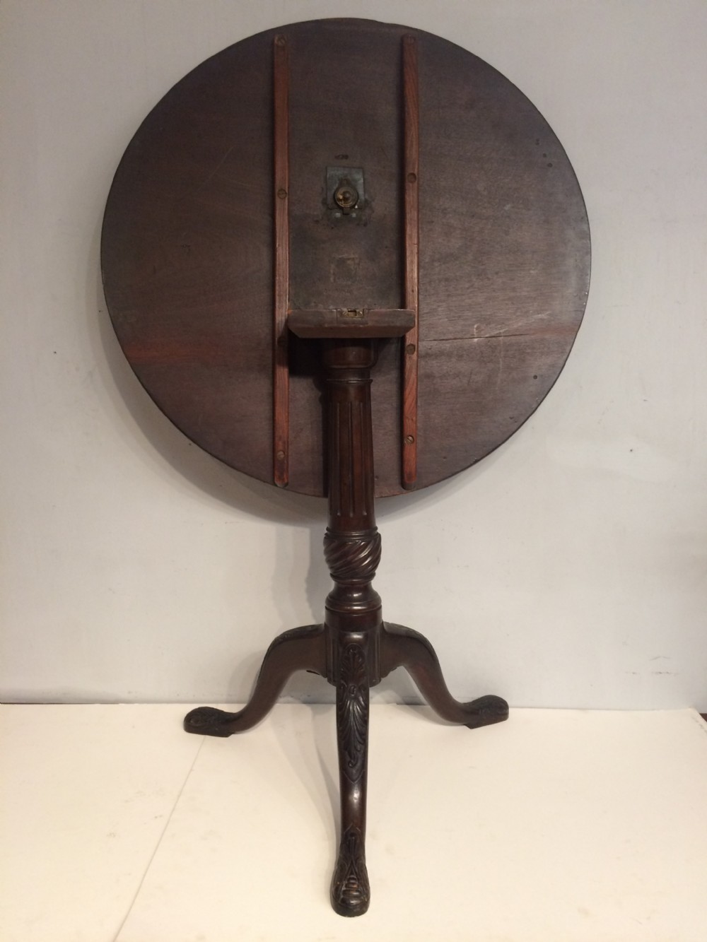 Antique Irish mahogany tripod table. View VI