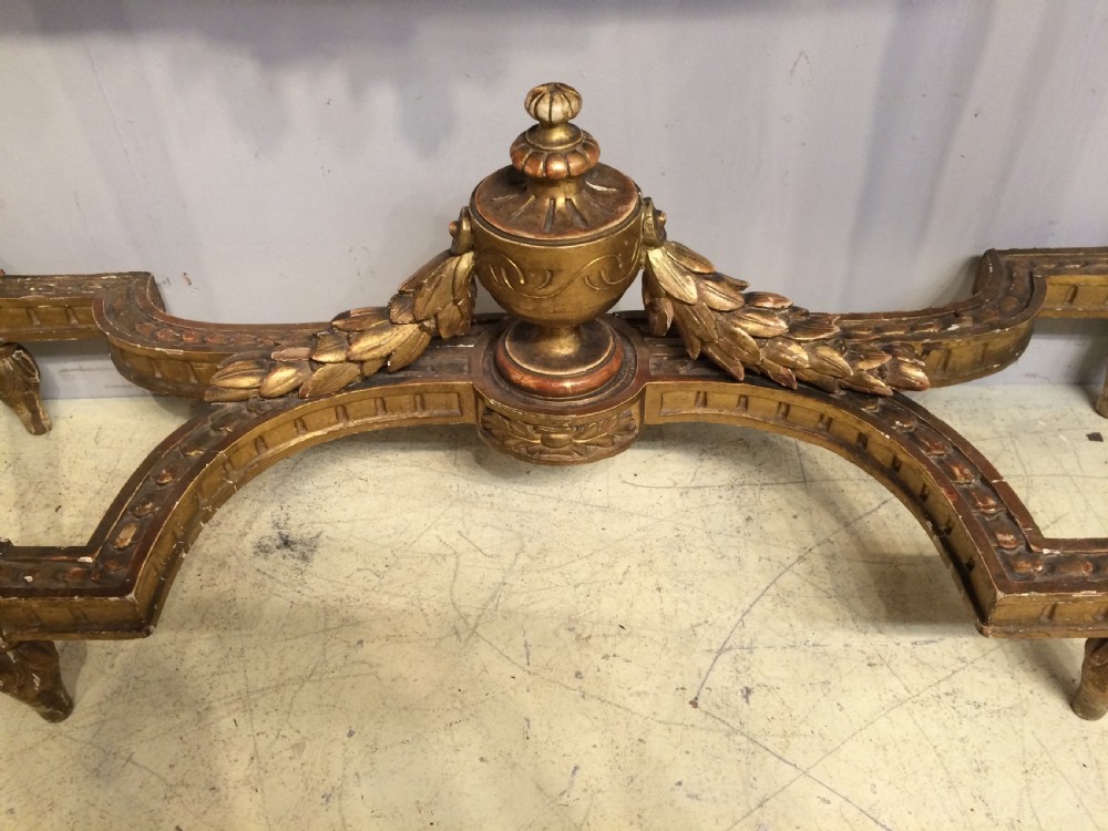French carved giltwood console table with marble top. View III