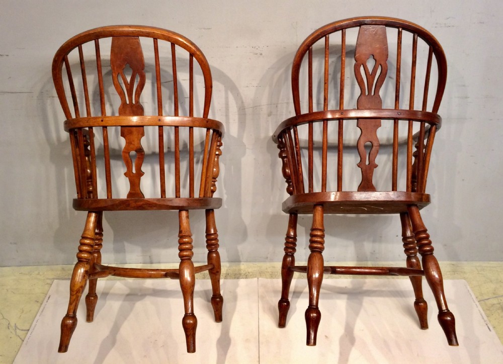 Pair of 19th century ash and elm low back  Windsor armchairs. View IV