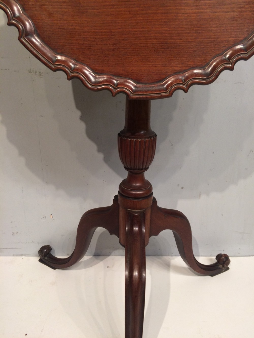 Antique mahogany piecrust top wine table . View IV
