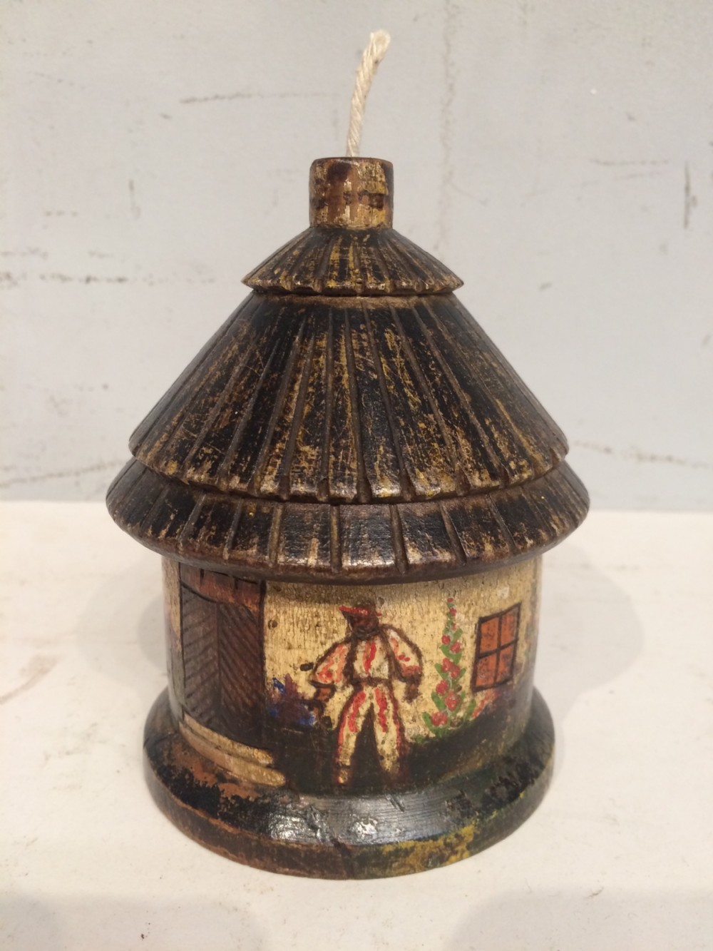 A 19th century painted treen string box.