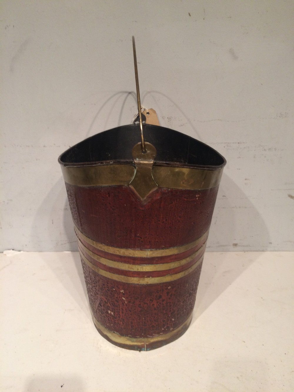Antique  oval painted tin brass bound bucket. View II