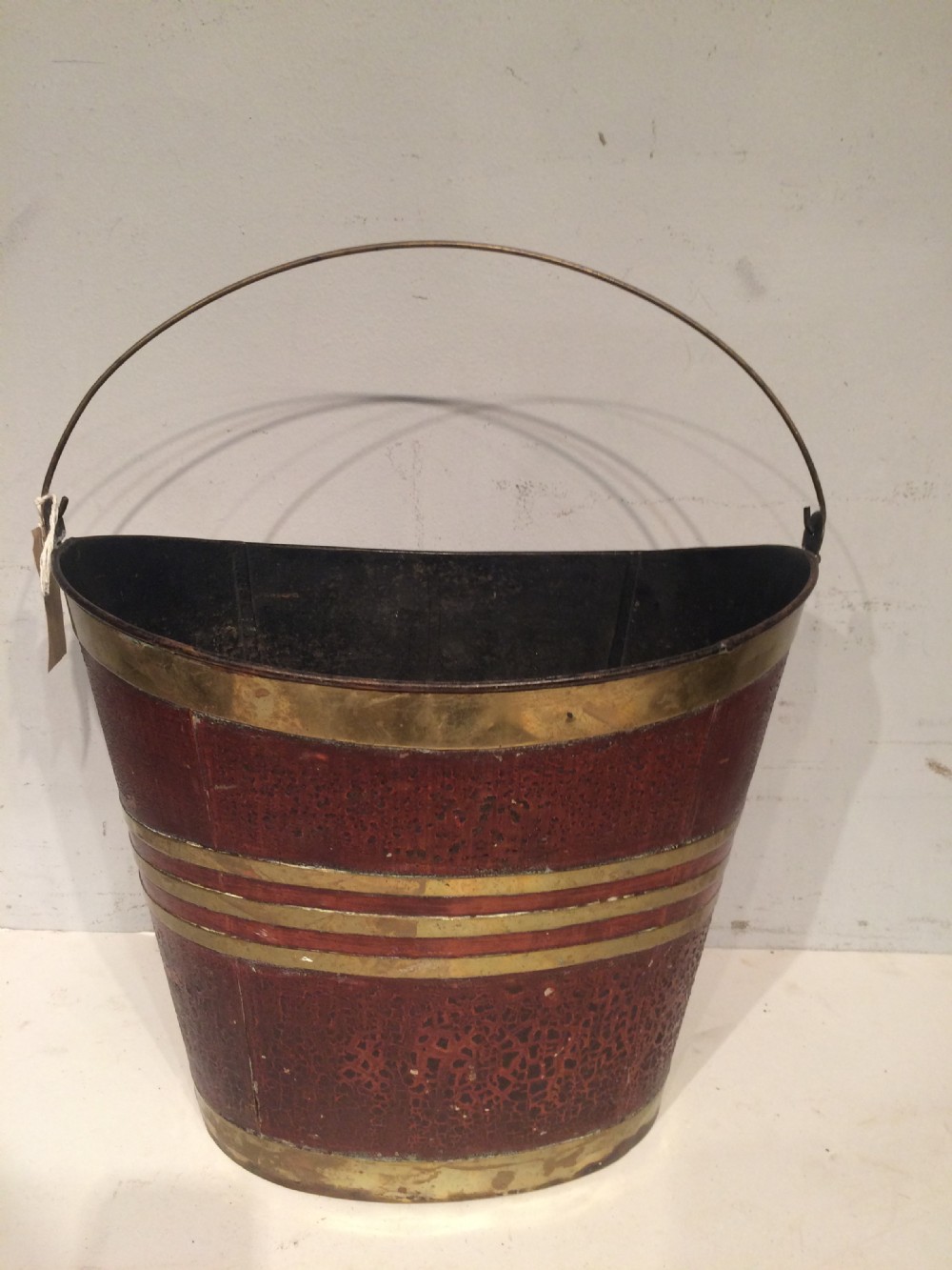 Antique  oval painted tin brass bound bucket. View III