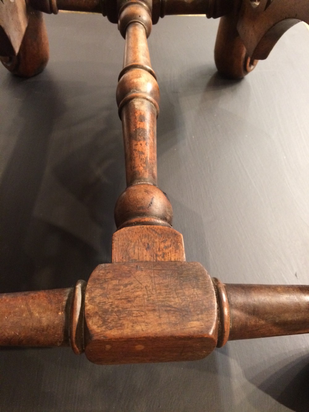 19th century walnut cabriole leg stool in the Carolean style. View III