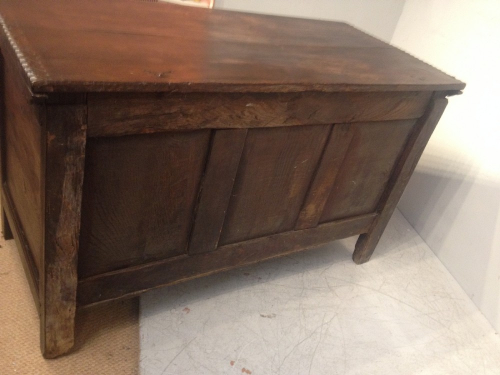 Charles II West Country carved oak coffer. View VIII