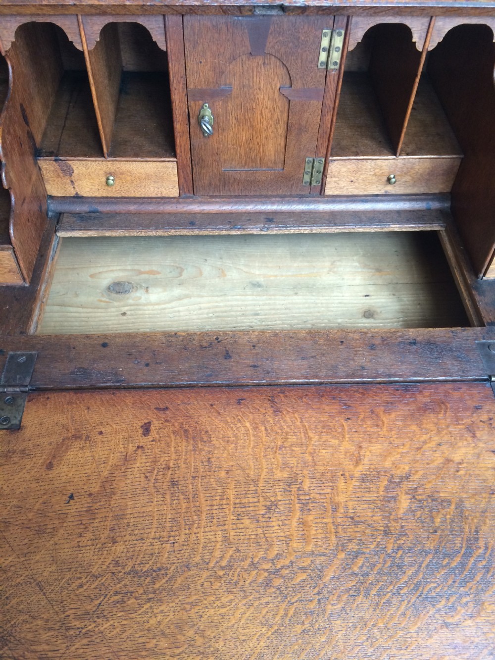 Small early Georgian oak bureau.  View VIII