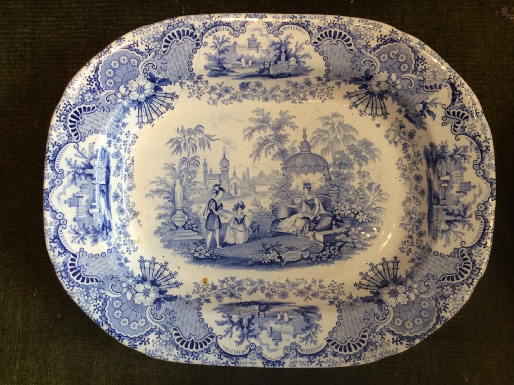 A set of seven  decorative 19th century  blue and white transferware platters.  View III