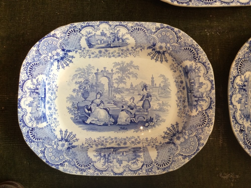 A set of seven  decorative 19th century  blue and white transferware platters.  View IV