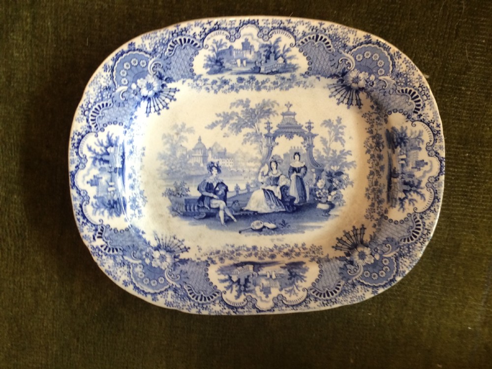 A set of seven  decorative 19th century  blue and white transferware platters.  View V