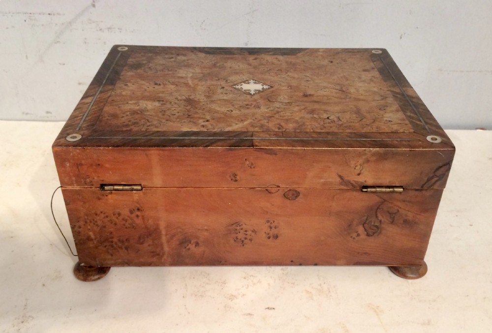 19th century Irish burr yew and rosewood workbox. View IV