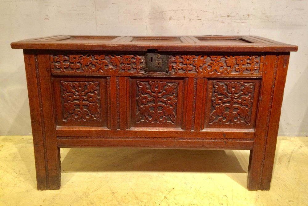 Small Charles II carved oak coffer. 