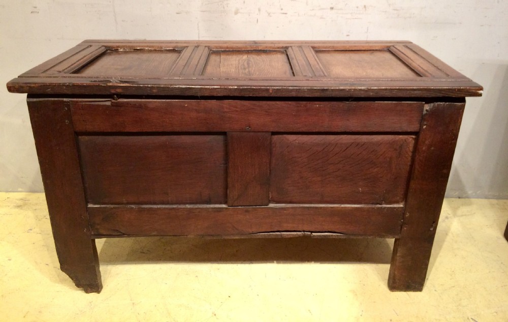 Small Charles II carved oak coffer.  View V