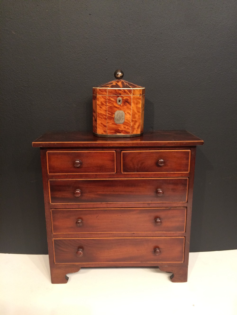 Georgian mahogany miniature chest of drawers. View V