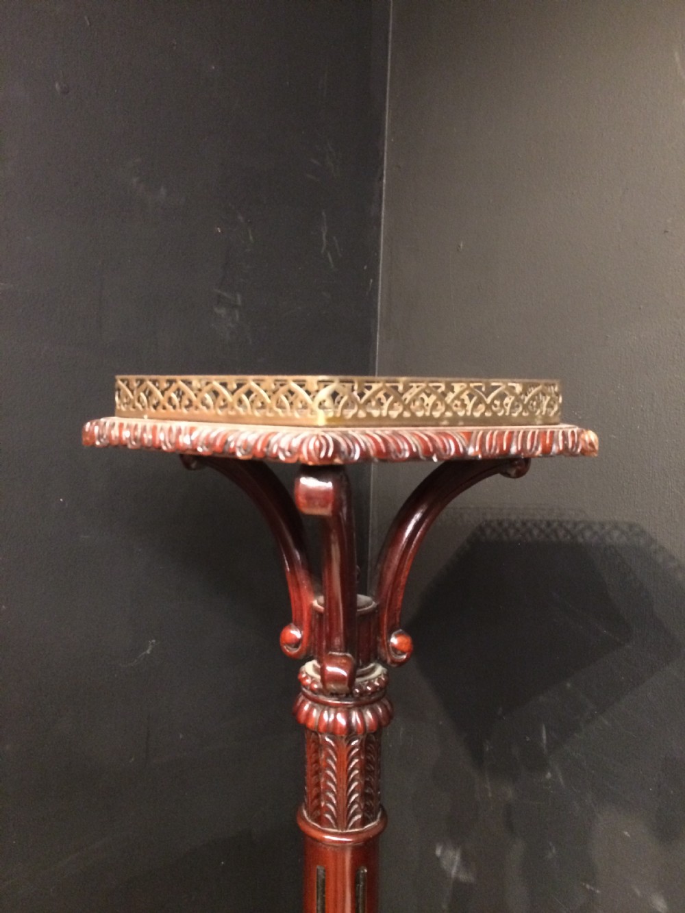 Chippendale style carved mahogany pedestal. View III