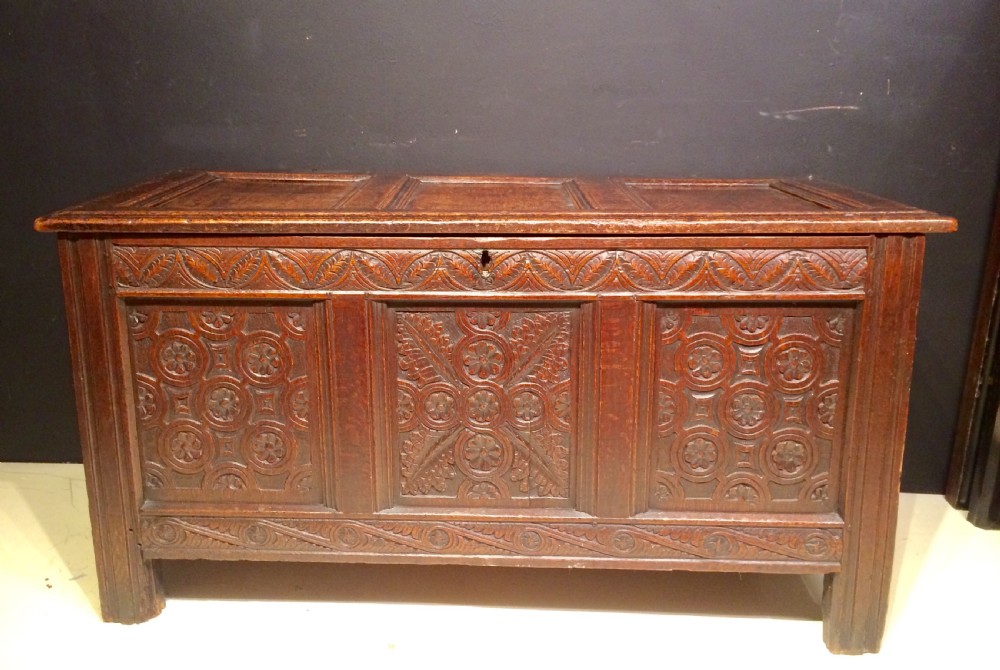 Charles II carved oak coffer.