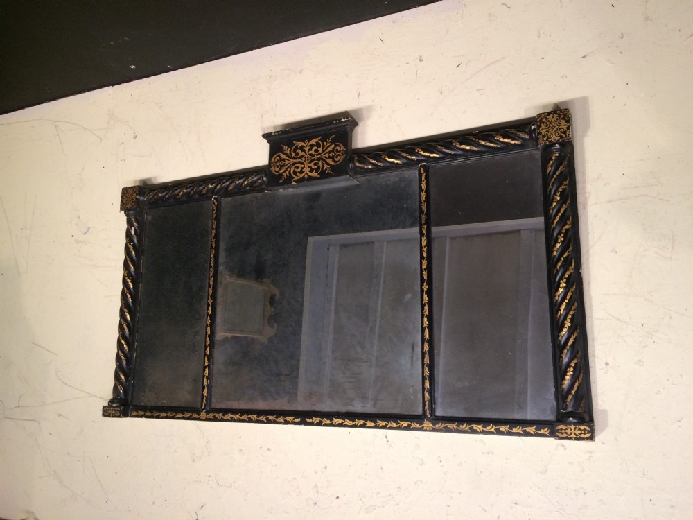 Regency black and gilt overmantel mirror. View V