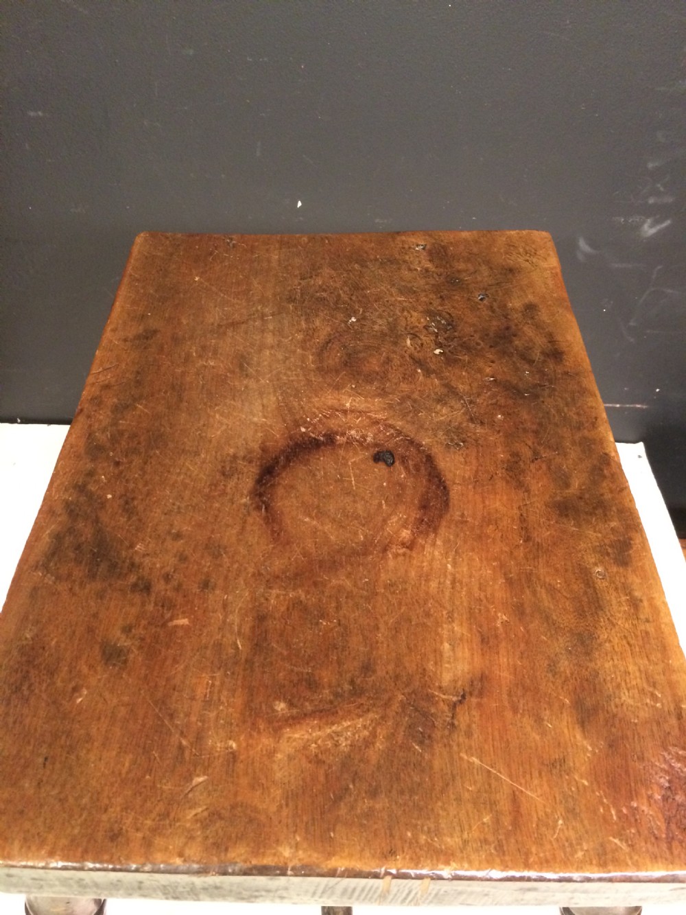 Georgian country fruitwood and ash country stool. View II