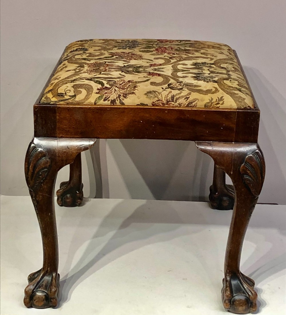 Geo II style carved mahogany cabriole leg stool.  View III