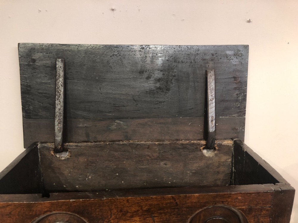 Antique Welsh oak coffer bach. View V