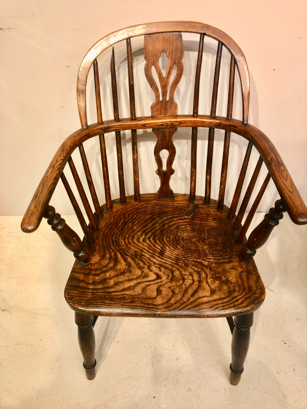 2 Georgian ash and elm low back Windsor armchairs.  View II