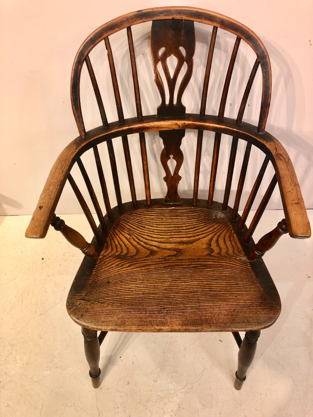 2 Georgian ash and elm low back Windsor armchairs.  View IV