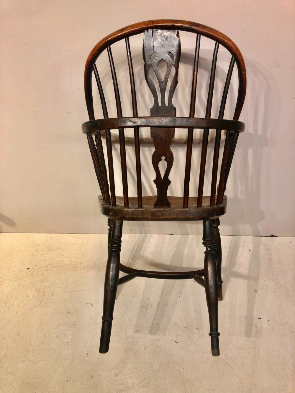2 Georgian ash and elm low back Windsor armchairs.  View V