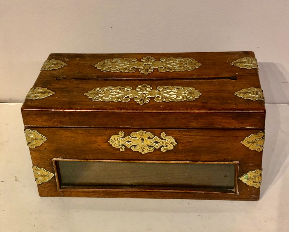 Regency rosewood and brass letterbox.