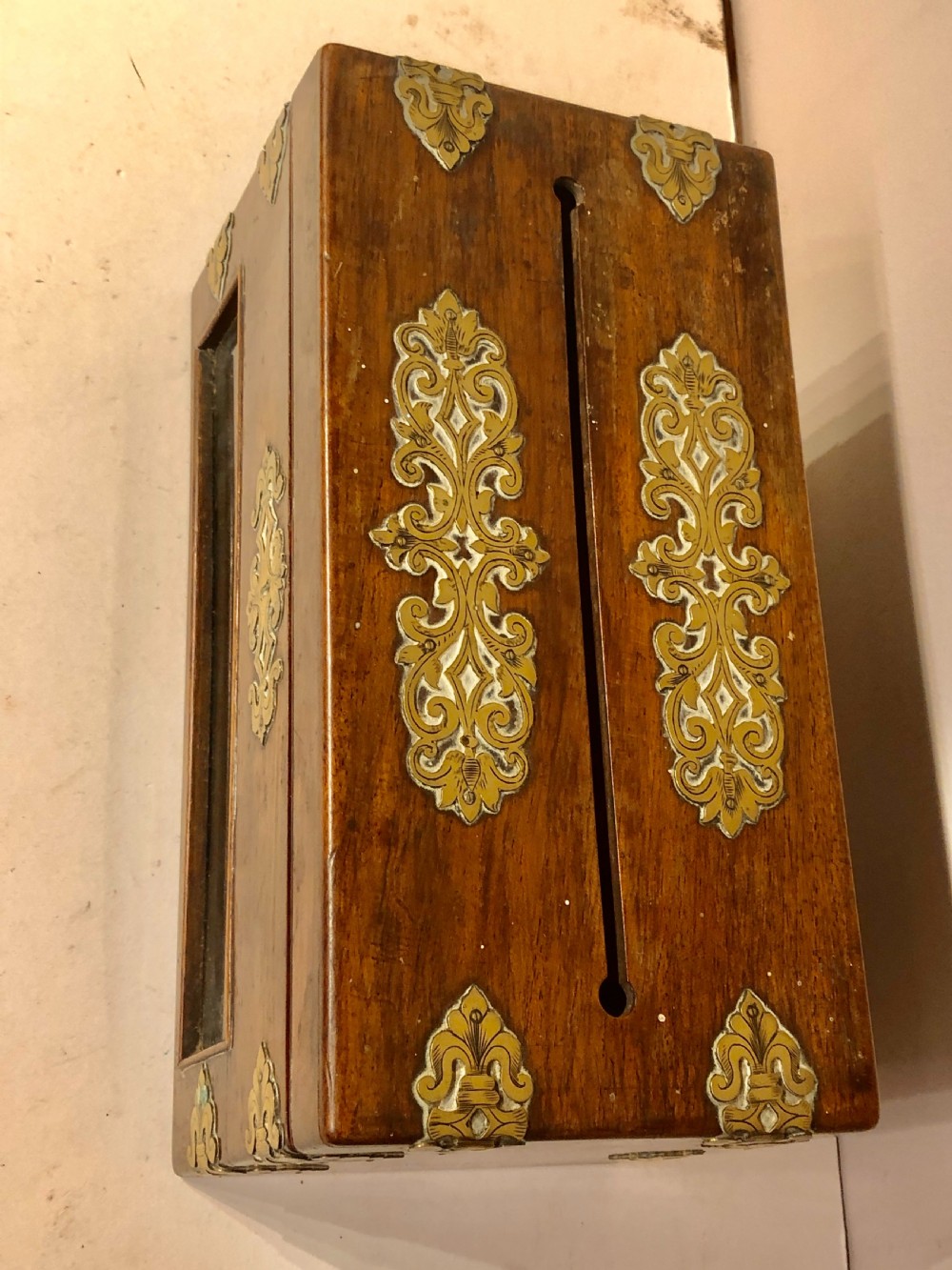 Regency rosewood and brass letterbox. View II