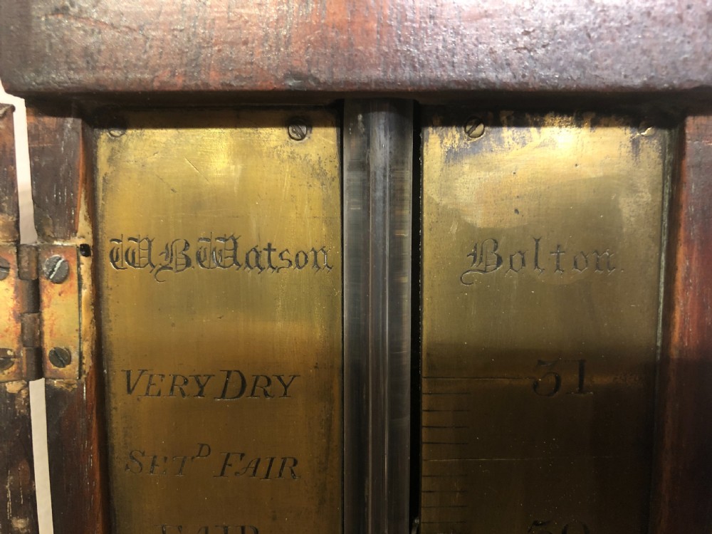 Georgian mahogany stick barometer by W B Watson of Bolton. View V