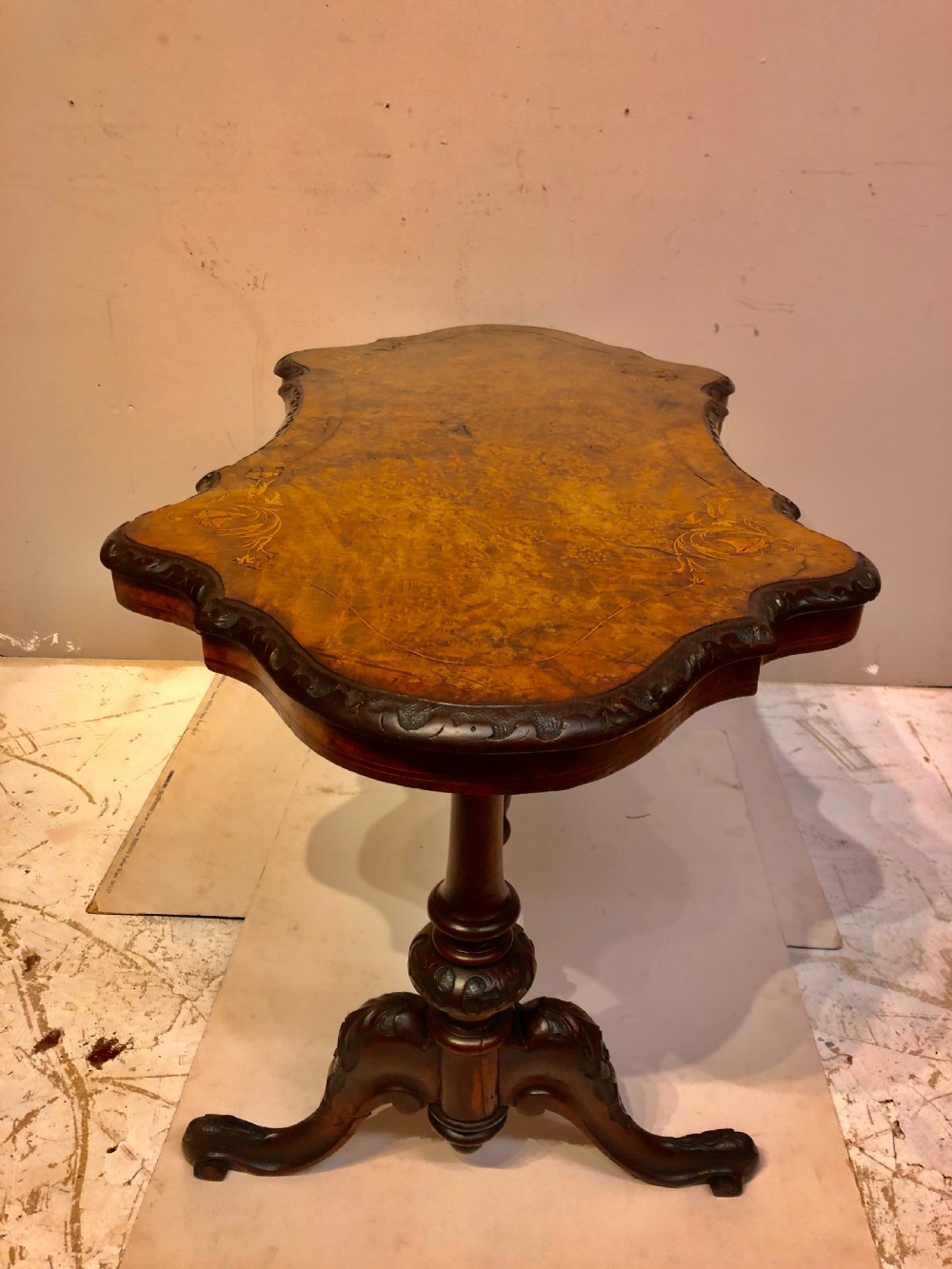 Victorian burr walnut coffee table. View III