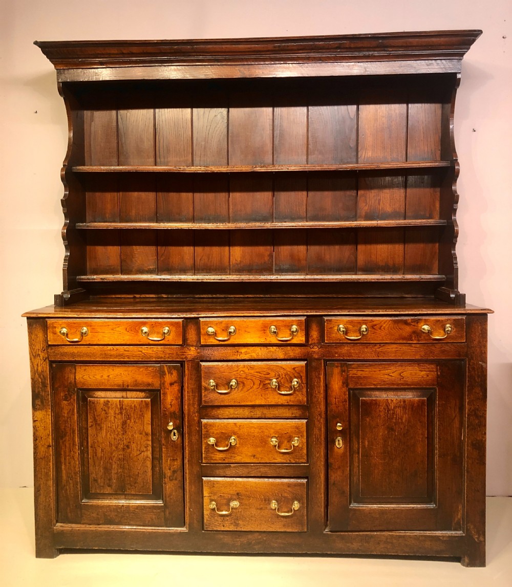 Antique  oak Welsh dresser and shelves. 