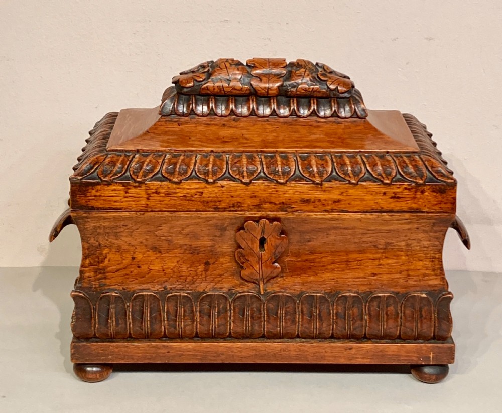 Large Victorian carved oak tea caddy. View II