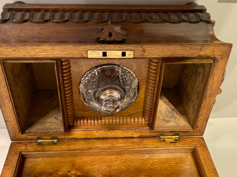 Large Victorian carved oak tea caddy. View VII