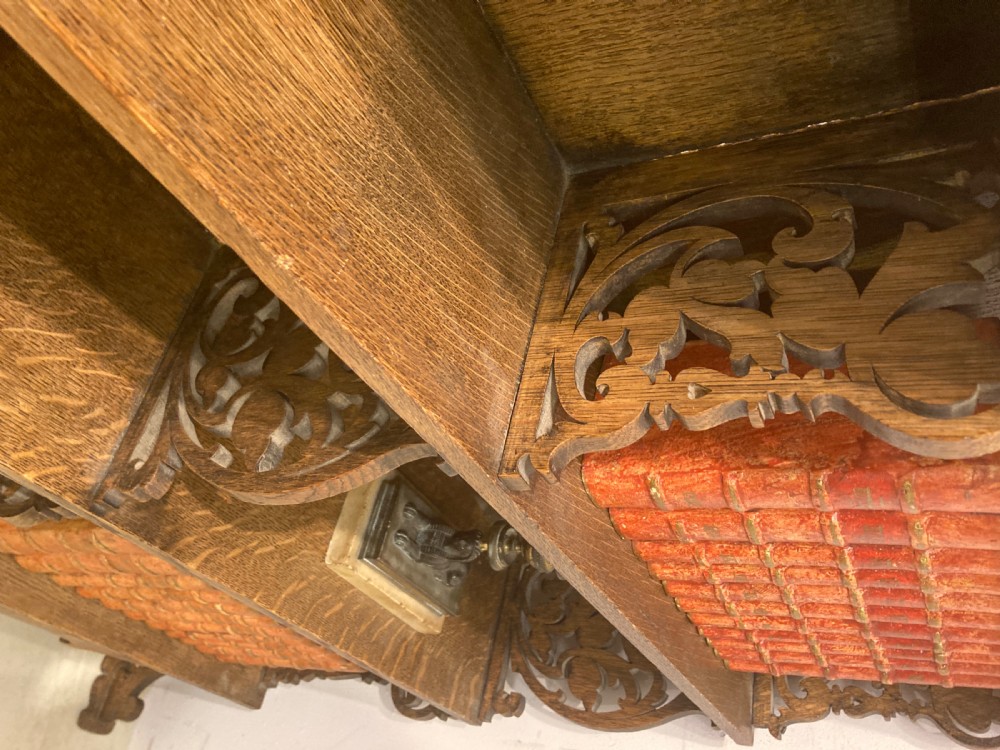Antique oak waterfall bookcase. View VII
