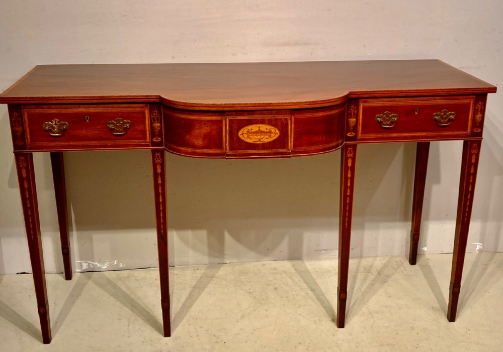 Antique inlaid mahogany side table. View IX