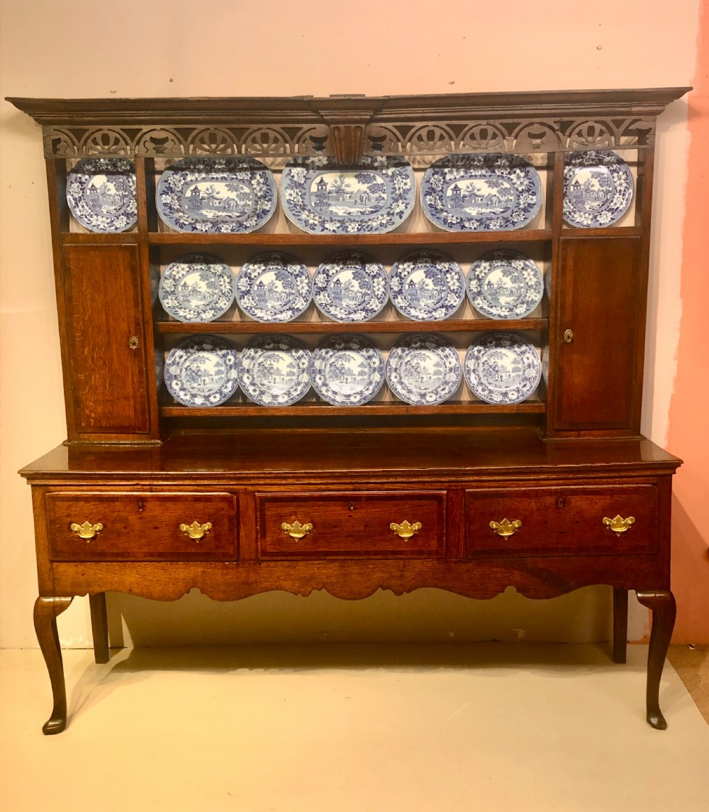 Georgian oak cabriole leg dresser and shelves. View II