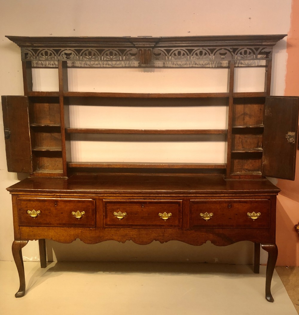 Georgian oak cabriole leg dresser and shelves. View III