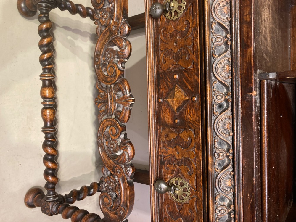 Antique oak leather bound cocktail cabinet. View V
